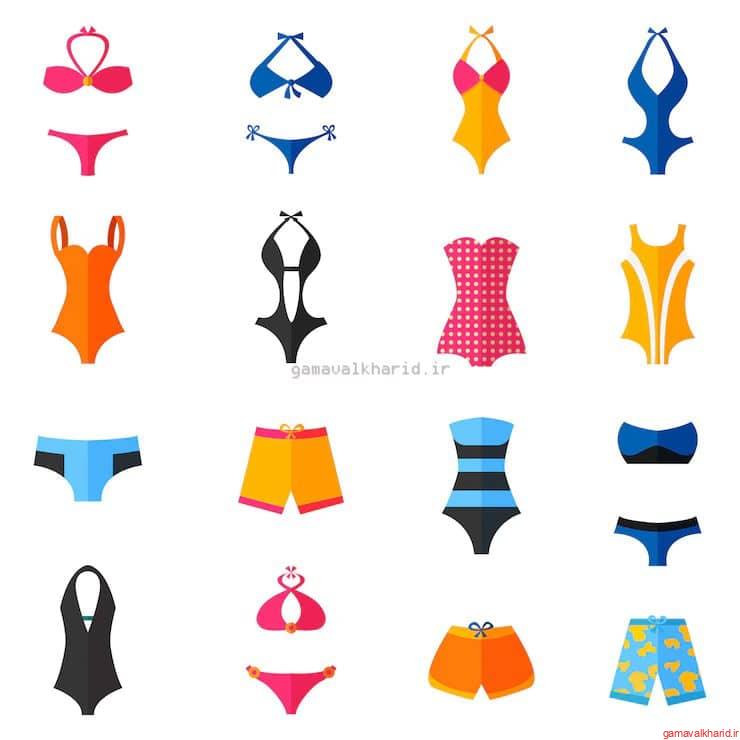 swimwear flat icons set 98292 1139 - راهنمای خرید مایو دخترانه شیک و ارزان+(معرفی 21 مدل پرفروش)